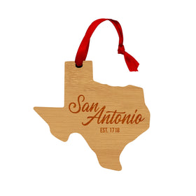 San Antonio Wooden Ornament - Texas Shape